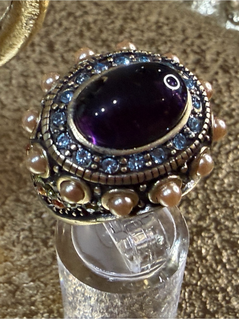 Heidi Daus “Byzantine Beauty” Purple Cabochon Pearl Crystal Ring *Size 5 & 8